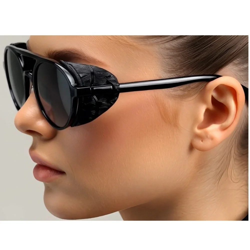 Steampunk Sunglasses Women's Side Shield Round Frame‎ UV400 Potection Lentes New